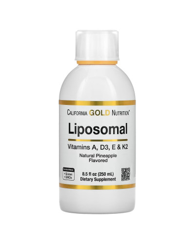 Ліпосомальні вітаміни A D3 E та K2, смак ананасу, Liposomal Vitamin A D3 E & K2, California Gold Nutrition, 250 мл