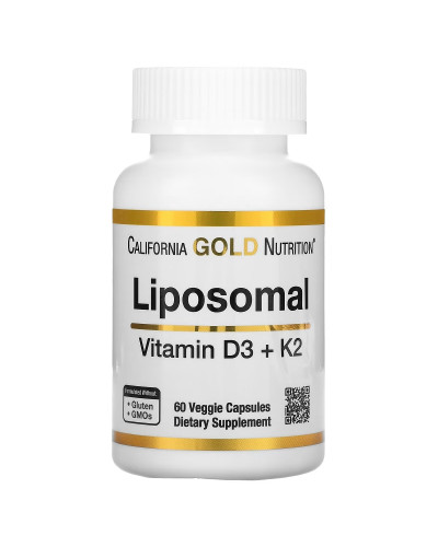 Ліпосомальний Вітамін D3+K2, 1000 МО та 45 мкг, Liposomal Vitamin D3+K2, California Gold Nutrition, 60 вегетаріанських капсул