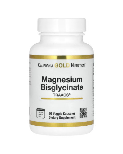 Магній Бісгліцинат, 200 мг, Magnesium Bisglycinate Formulated with TRAACS, California Gold Nutrition, 60 вегетаріанських капсул
