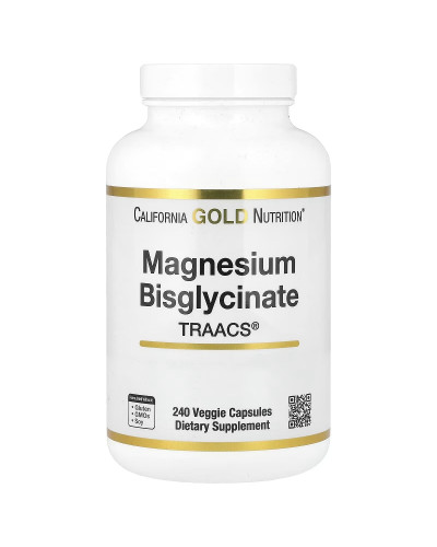 Магній Бісгліцинат, 200 мг, Magnesium Bisglycinate Formulated with TRAACS, California Gold Nutrition, 240 вегетаріанських капсул