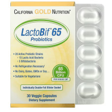 Пробиотики, 65 млрд КОЕ, LactoBif 65 Probiotics, 65 Billion CFU, California Gold Nutrition, 30 вегетарианских капсул