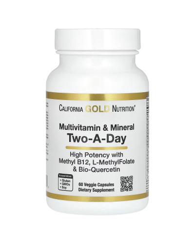 Мультивітаміни та мінерали, Multivitamin and Mineral, Two-A-Day, California Gold Nutrition, 60 вегетаріанських капсул