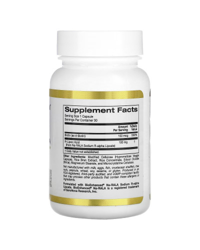 R-Липоевая Кислота, Stabilized R-Lipoic Acid, California Gold Nutrition, 30 вегетарианских капсул