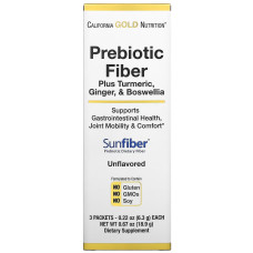 Пребиотическая клетчатка с куркумой имбирем и босвеллией, Prebiotic Fiber Plus Turmeric Ginger & Boswellia, California Gold Nutrition, 3 стика по 6,3 г