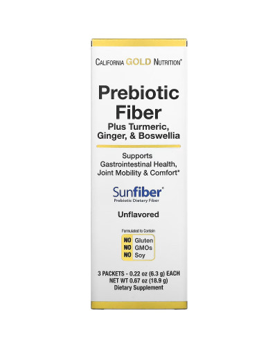 Пребіотична клітковина з куркумою імбиром та босвеллією, Prebiotic Fiber Plus Turmeric Ginger & Boswellia, California Gold Nutrition, 3 стика по 6,3 г