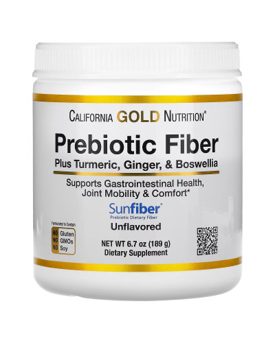 Пребіотична клітковина плюс куркума, імбир та босвелія, Prebiotic Fiber Plus Turmeric, Ginger, Boswellia, California Gold Nutrition, 189 г