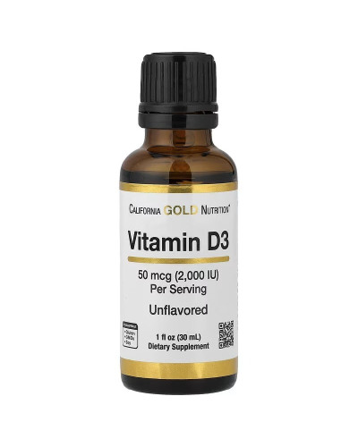 Вітамін D3 у краплях, 50 мкг (2000 МО), без смаку, Vitamin D3, California Gold Nutrition, 30 мл