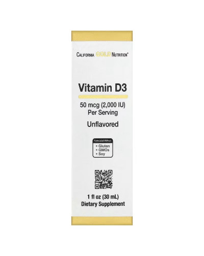 Вітамін D3 у краплях, 50 мкг (2000 МО), без смаку, Vitamin D3, California Gold Nutrition, 30 мл