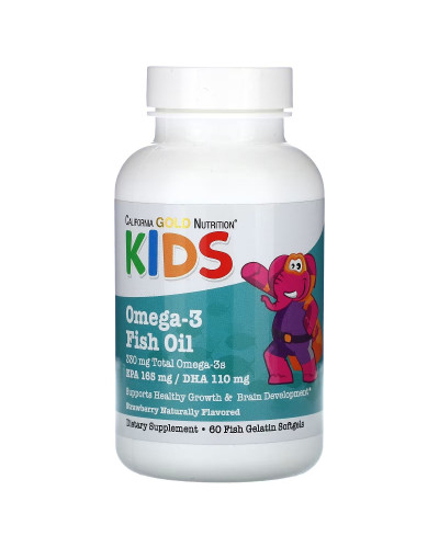 Омега-3 та риб'ячий жир для дітей, смак полуниці, Kid's Omega-3 Fish Oil, California Gold Nutrition, 60 желатинових капсул