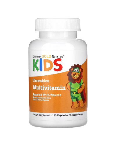 Мультивітаміни для дітей, смак фруктового асорті, Chewable Multi-Vitamin For Children, California Gold Nutrition, 180 жувальних таблеток