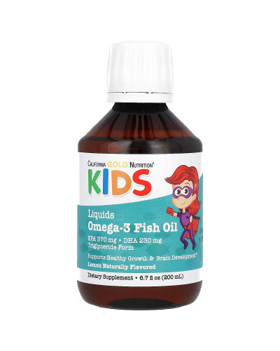 Норвежский Рыбий жир с омега-3 для детей, вкус лимона, Norwegian Kids Omega-3 Fish Oil, California Gold Nutrition, 200 мл