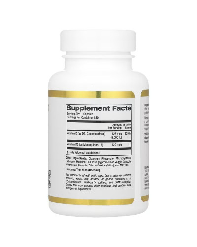 Вітамин D3+K2, Vitamin D3 + K2, California Gold Nutrition, 180 вегетаріанських капсул Вітамин D3+K2, Vitamin D3 + K2, California Gold Nutrition, 180 вегетаріанських капсул