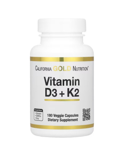 Вітамин D3+K2, Vitamin D3 + K2, California Gold Nutrition, 180 вегетаріанських капсул