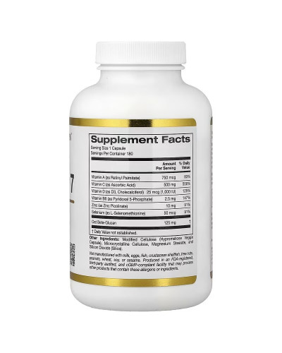 Зміцнення імунітету з бета-глюканом, Defender 7, California Gold Nutrition, 180 вегетаріанських капсул