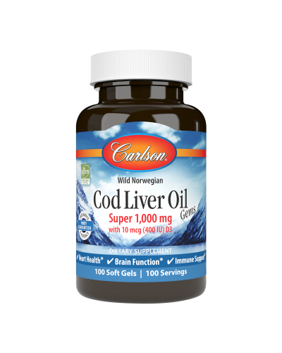 Жир із печінки Норвезької Тріски, 1000 мг, Cod Liver Oil, Carlson, 100 гелевих капсул