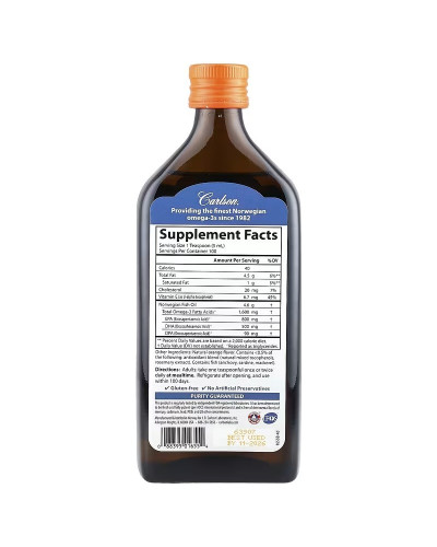 Норвезький риб'ячий жир, смак апельсина, 1600 мг, Norwegian Finest Fish Oil, Carlson, 500 мл