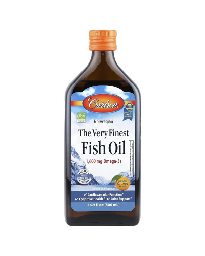 Норвезький риб'ячий жир, смак апельсина, 1600 мг, Norwegian Finest Fish Oil, Carlson, 500 мл