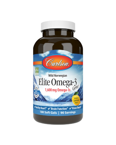 Омега-3, Смак Лимона, Elite Omega-3 Gems, Carlson, 180 желатинових капсул