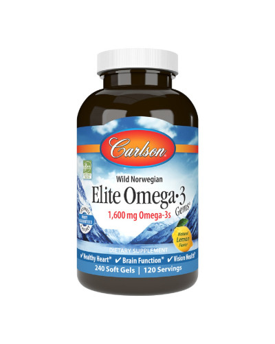 УЦІНКА Омега-3, Смак Лимона, Elite Omega-3 Gems, Carlson, 240 желатинових капсул (вм'ятина)