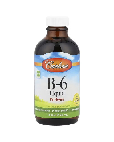 Витамин B6 в каплях, 100 мг, вкус ягодного лимонада, B-6 Liquid, Carlson, 120 мл