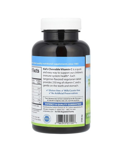 Вітамін С для дітей, 250 мг, смак мандарину, Kid's Chewable Vitamin C, Carlson, 60 жувальних таблеток