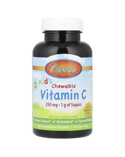 Вітамін С для дітей, 250 мг, смак мандарину, Kid's Chewable Vitamin C, Carlson, 60 жувальних таблеток