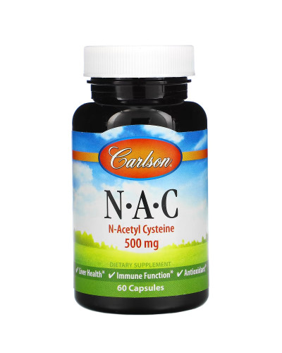 NAC (N-Ацетил-L-Цистеин), 500 мг, Carlson, 60 капсул