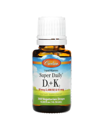 Вітамін D3+K2 у краплях, 2000 МО та 45 мкг, Super Daily D3+K2, Carlson, 10.16 мл