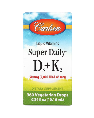 Вітамін D3+K2 у краплях, 2000 МО та 45 мкг, Super Daily D3+K2, Carlson, 10.16 мл