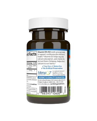 Вітамін D3+K2, 2000 МО та 90 мкг, Vitamin D3+K2, Carlson, 30 вегетаріанських капсул