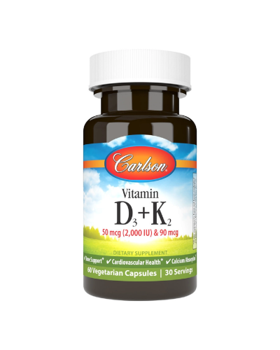 Вітамін D3+K2, 2000 МО та 90 мкг, Vitamin D3+K2, Carlson, 60 вегетаріанських капсул