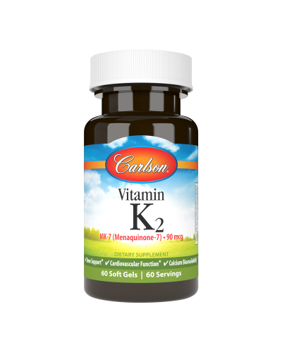 Вітамін K2, MK-7, 90 мкг, Vitamin K2 як MK-7, Carlson, 60 желатинових капсул