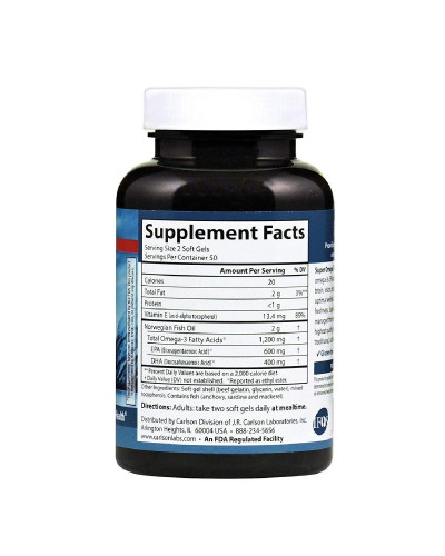 Супер Омега-3, 1200 мг, Super Omega-3, Carlson, 100 желатинових капсул