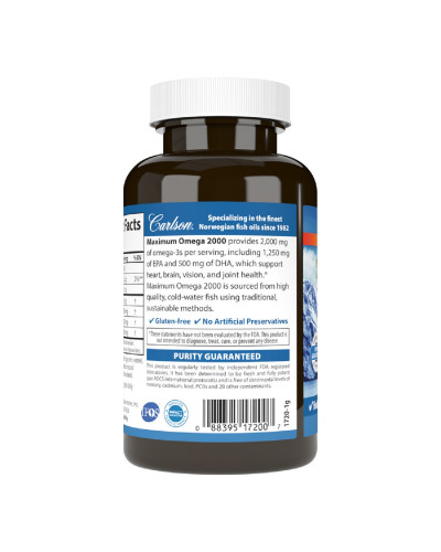 Омега Максимум 2000, Вкус Лимона, Maximum Omega 2000, Carlson, 60 желатиновых капсул
