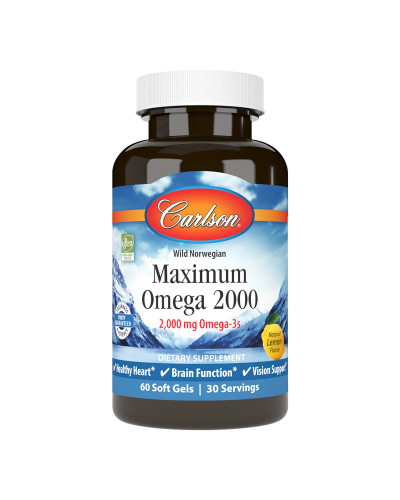 Омега Максимум 2000, Вкус Лимона, Maximum Omega 2000, Carlson, 60 желатиновых капсул