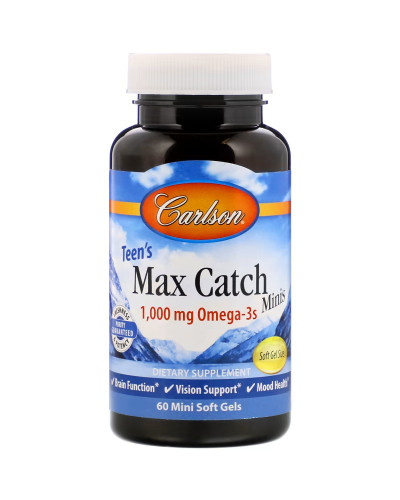 Риб'ячий жир для підлітків, Омега-3, 500 мг, Teen's Max Catch Minis, Carlson, 60 желатинових міні капсул