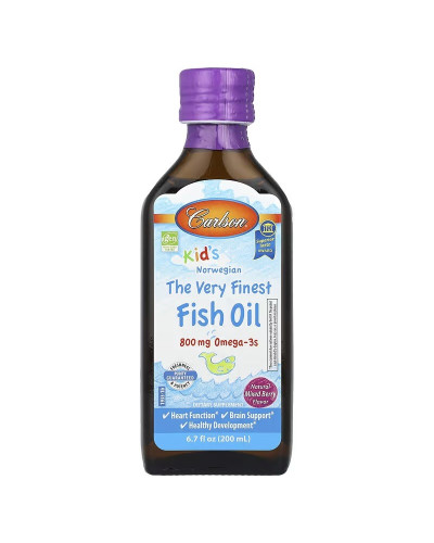 Норвезький риб'ячий жир для дітей, смак ягід, 800 мг, Kid's Norwegian Fish Oil, Carlson, 200 мл