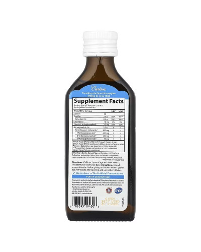 Норвезький риб'ячий жир для дітей, смак персика, 800 мг, Kid's Norwegian Fish Oil, Carlson, 200 мл