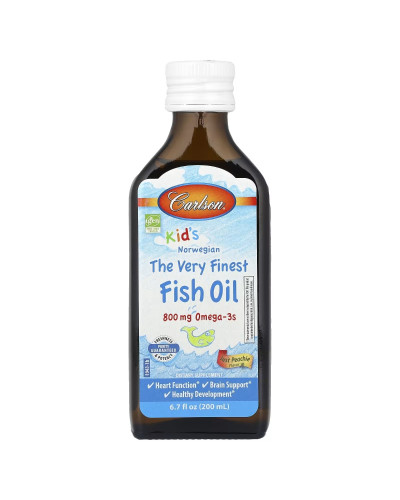Норвезький риб'ячий жир для дітей, смак персика, 800 мг, Kid's Norwegian Fish Oil, Carlson, 200 мл