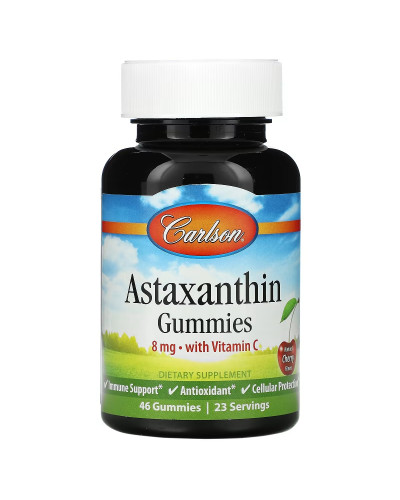 Астаксантин с Витамином С, 4 мг, вкус вишни, Astaxanthin Gummies with Vitamin C, Carlson, 46 жевательных конфет