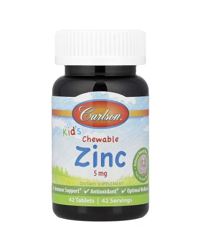 Цинк для дітей, 5 мг, смак ягід, Kid's Chewable Zinc, Carlson, 42 жувальні таблетки