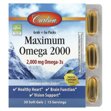 Максимум Омега, 2000 мг, вкус Лимона, Maximum Omega, Carlson, 30 гелевых капсул