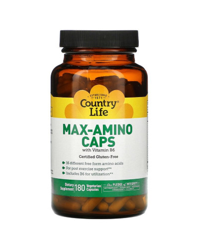 Комплекс Аминокислот с Витамином B6, Max-Amino Caps, Country Life, 180 вегетарианских капсул