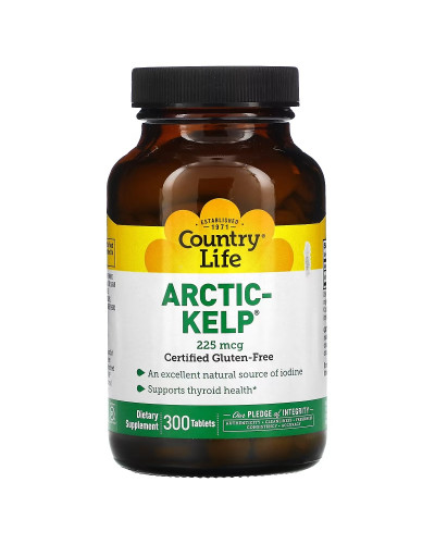 Водоросли Арктические, 225 мкг, Arctic-Kelp, Country Life, 300 таблеток