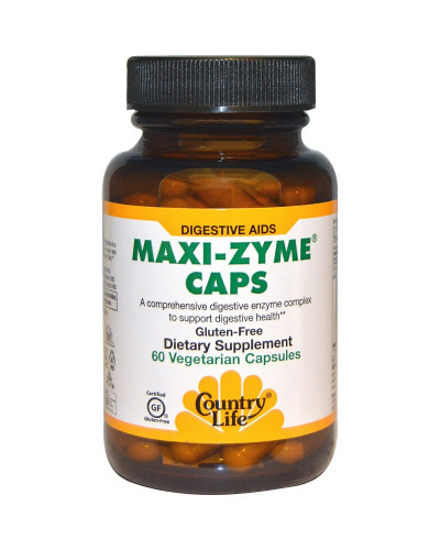 Мульти-ферментна добавка, Maxi-Zyme Caps, Country Life, 60 вегетаріанських капсул