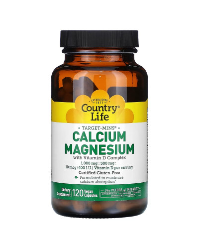 Кальцій, Магній та Вітамін D, Calcium Magnesium with Vitamin D, Country Life, 120 вегетаріанських капсул