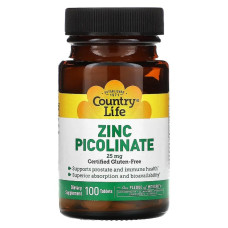 Цинк пиколинат 25 мг, Zinc Picolinate, Country Life, 100 таблеток