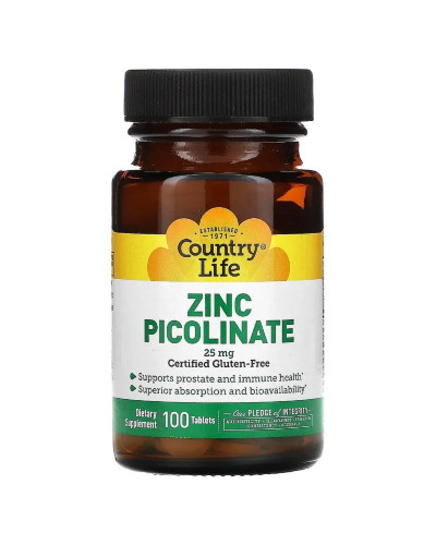 Цинк піколінат 25 мг, Zinc Picolinate, Country Life, 100 таблеток