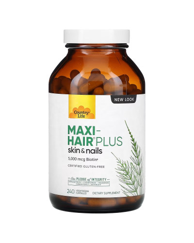 Комплекс для Зростання та Зміцнення Волосся, 5000 мкг, Maxi-Hair Plus, Country Life, 240 вегетаріанських капсул
