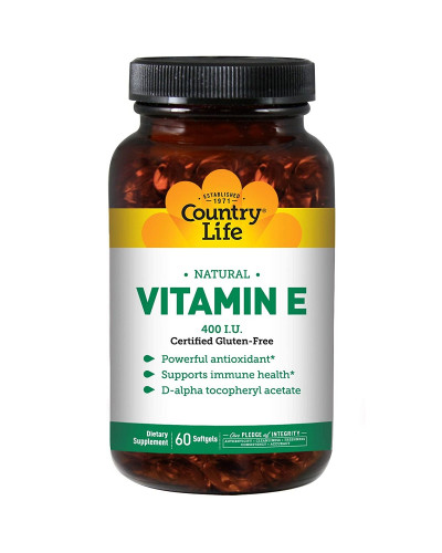 Вітамін E 400 МО, Vitamin E, Country Life, 60 гелевих капсул